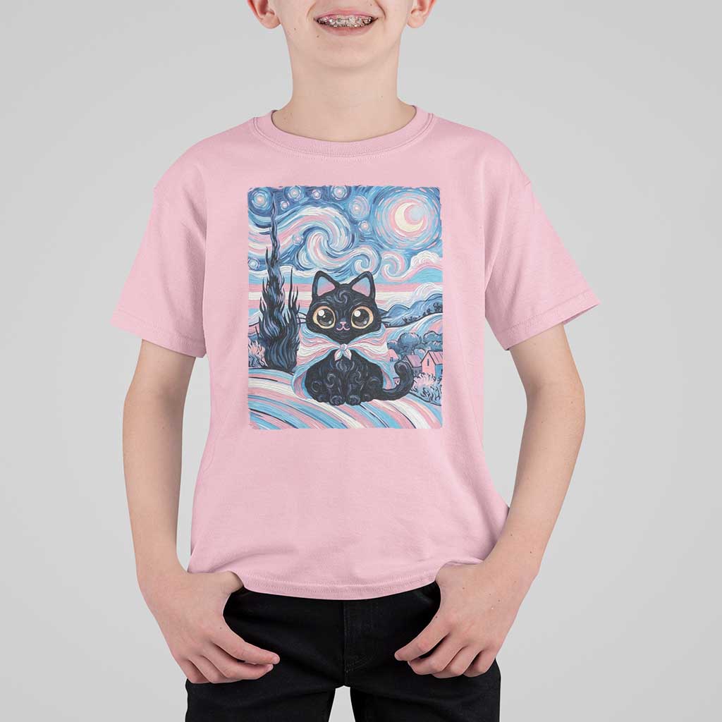 Funny Transgender Cat Starry Night T Shirt For Kid LGBTQ Pride Support Gift