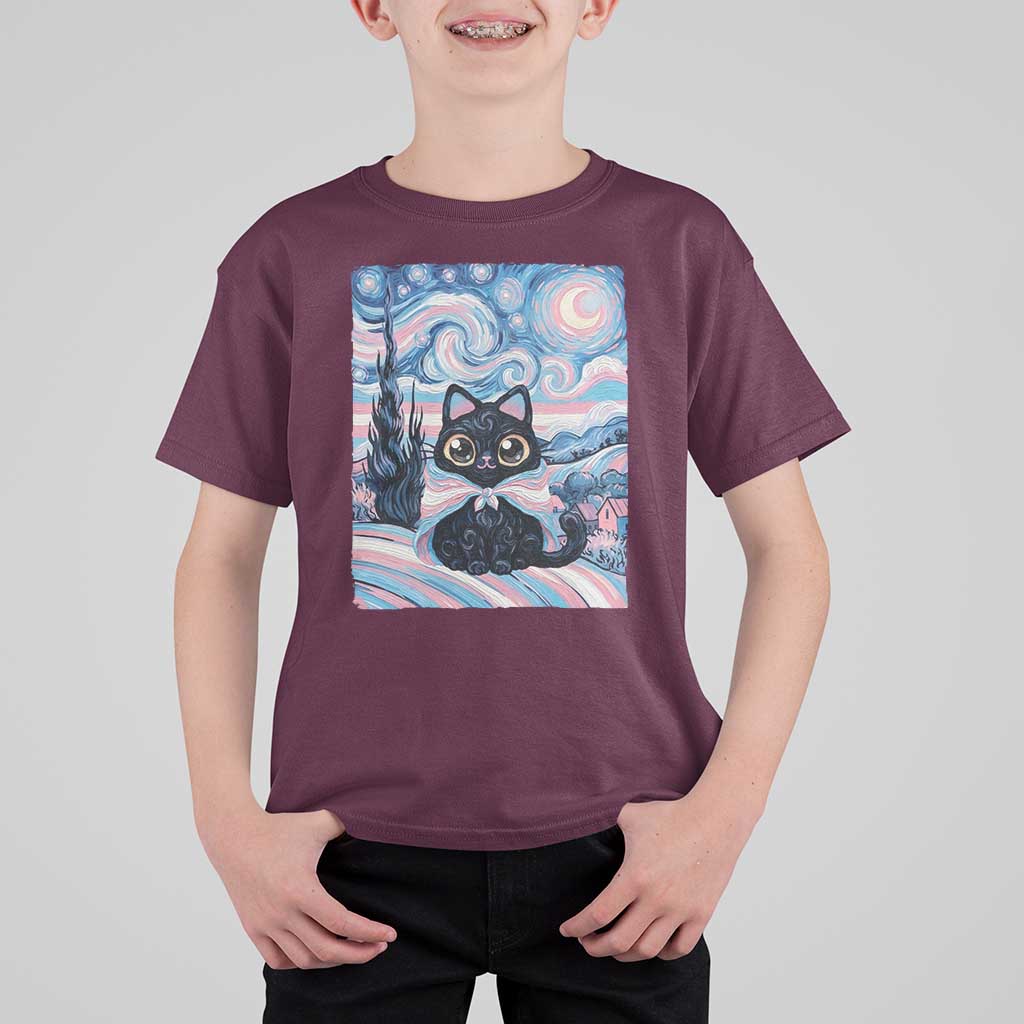 Funny Transgender Cat Starry Night T Shirt For Kid LGBTQ Pride Support Gift