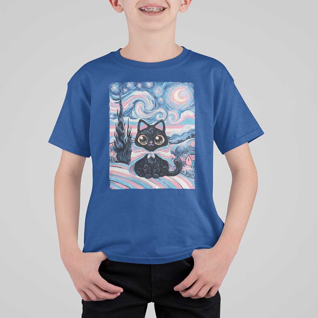 Funny Transgender Cat Starry Night T Shirt For Kid LGBTQ Pride Support Gift