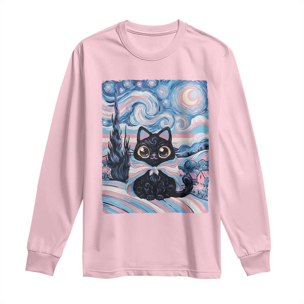 Funny Transgender Cat Starry Night Long Sleeve Shirt LGBTQ Pride Support Gift