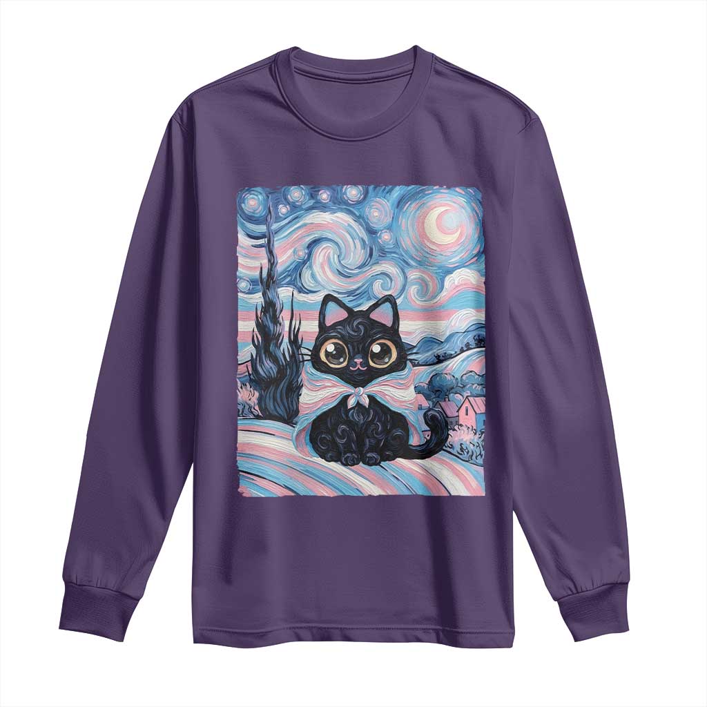 Funny Transgender Cat Starry Night Long Sleeve Shirt LGBTQ Pride Support Gift