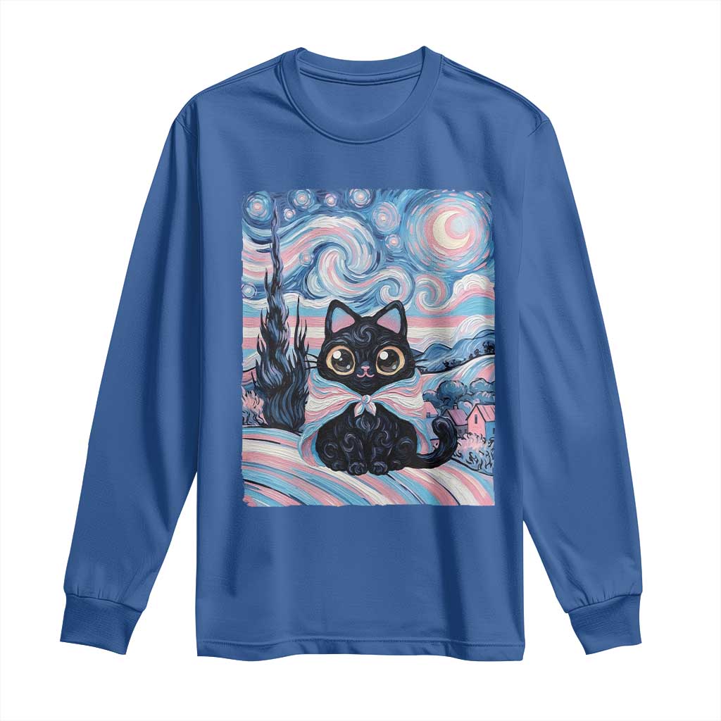 Funny Transgender Cat Starry Night Long Sleeve Shirt LGBTQ Pride Support Gift