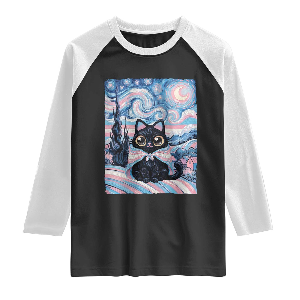 Funny Transgender Cat Starry Night Raglan Shirt LGBTQ Pride Support Gift