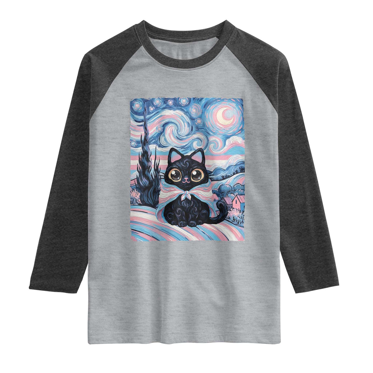 Funny Transgender Cat Starry Night Raglan Shirt LGBTQ Pride Support Gift