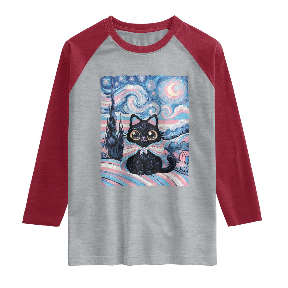 Funny Transgender Cat Starry Night Raglan Shirt LGBTQ Pride Support Gift