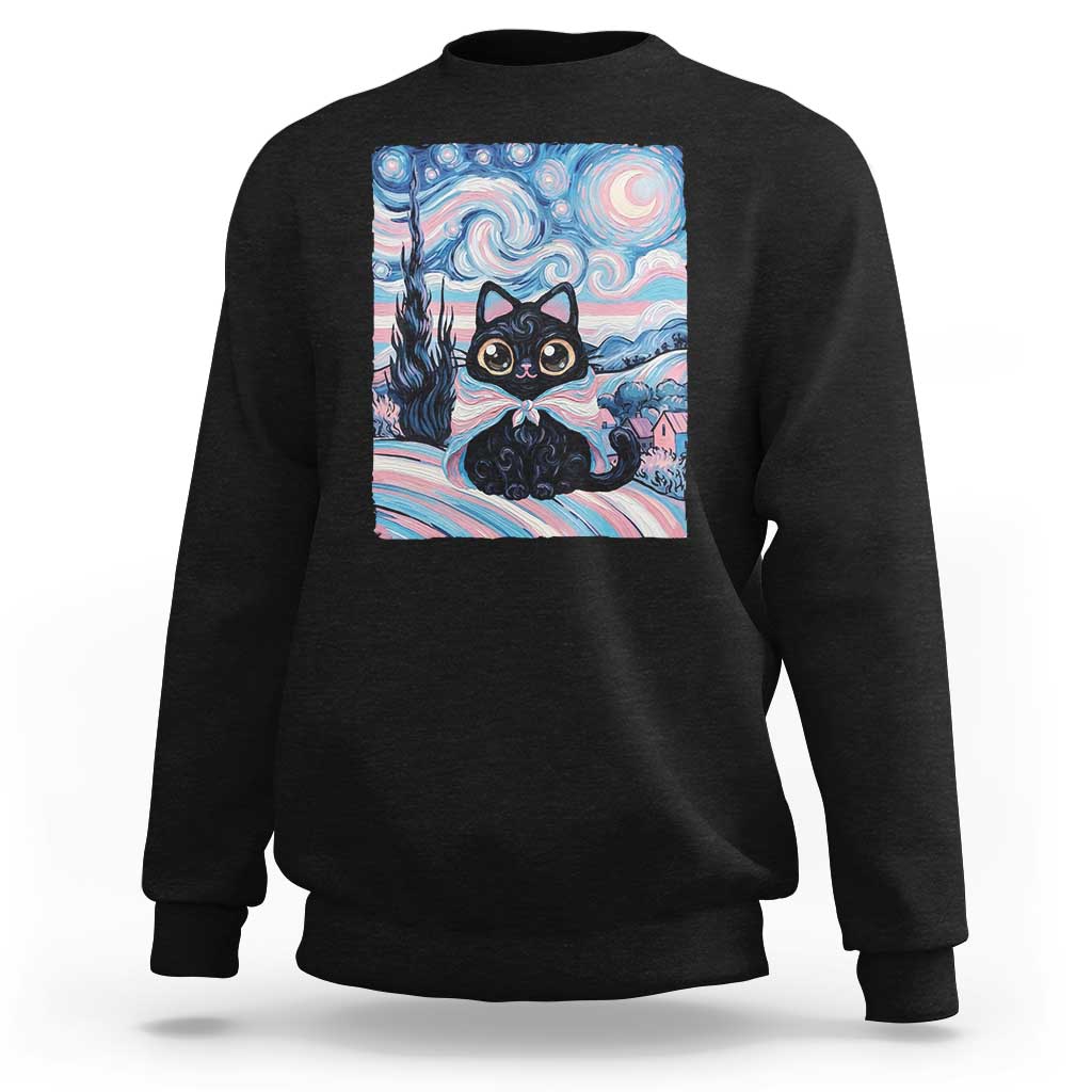Funny Transgender Cat Starry Night Sweatshirt LGBTQ Pride Support Gift