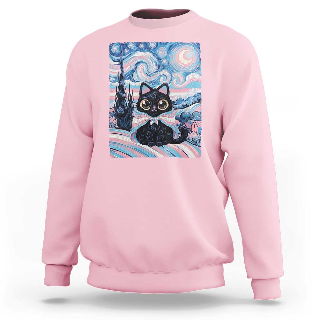 Funny Transgender Cat Starry Night Sweatshirt LGBTQ Pride Support Gift