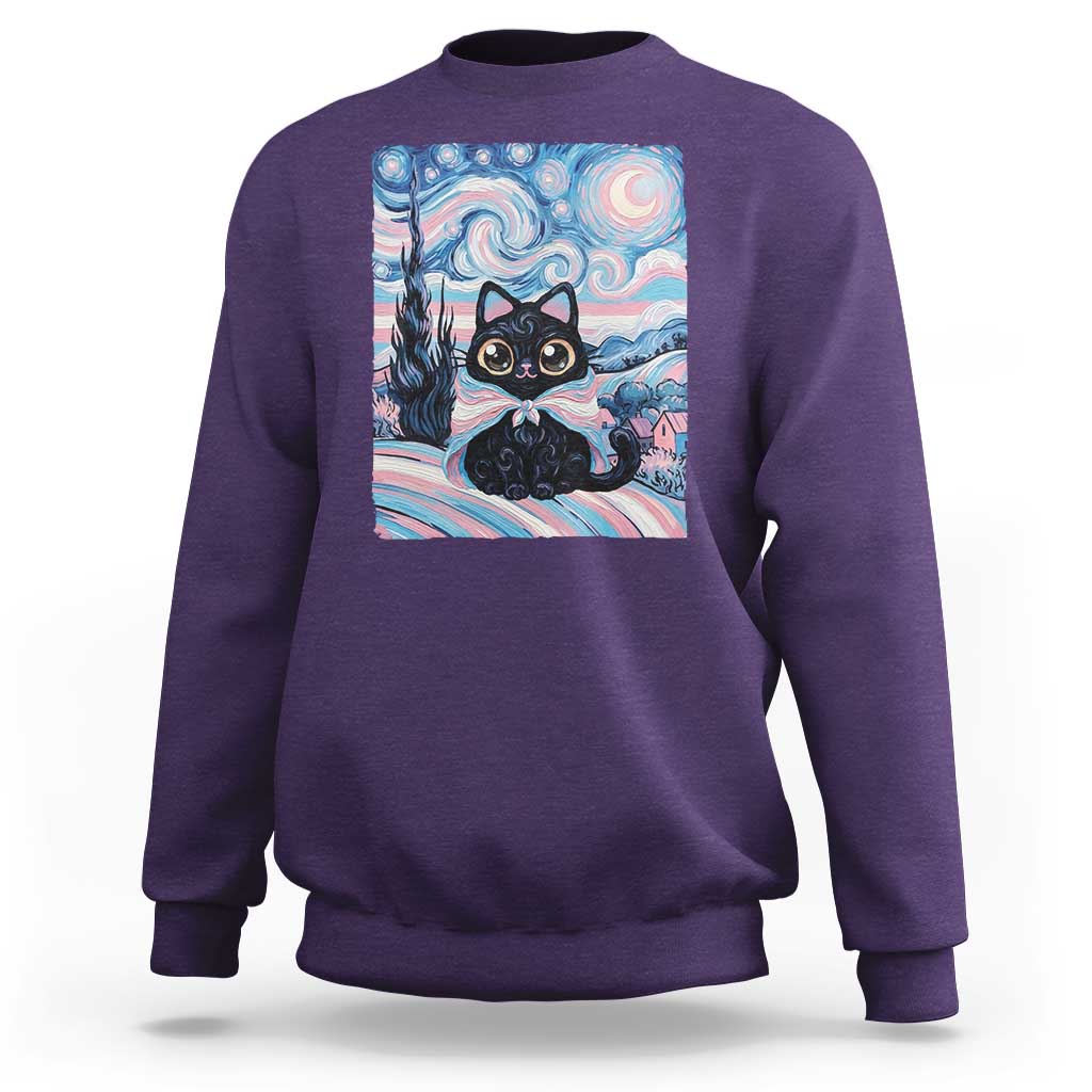 Funny Transgender Cat Starry Night Sweatshirt LGBTQ Pride Support Gift