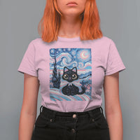 Funny Transgender Cat Starry Night T Shirt For Women LGBTQ Pride Support Gift