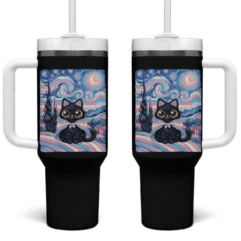 Funny Transgender Cat Starry Night Tumbler With Handle LGBTQ Pride Support Gift