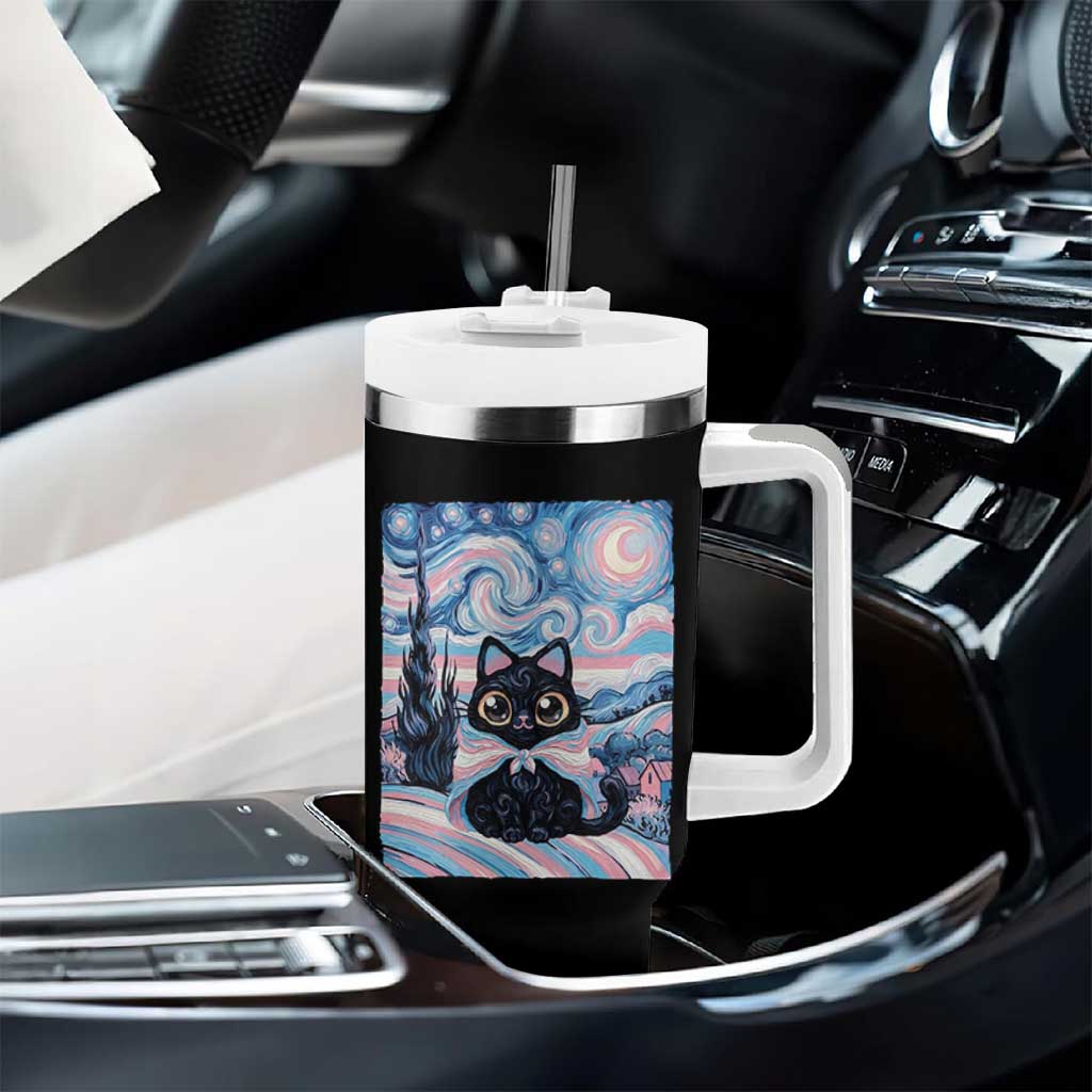 Funny Transgender Cat Starry Night Tumbler With Handle LGBTQ Pride Support Gift