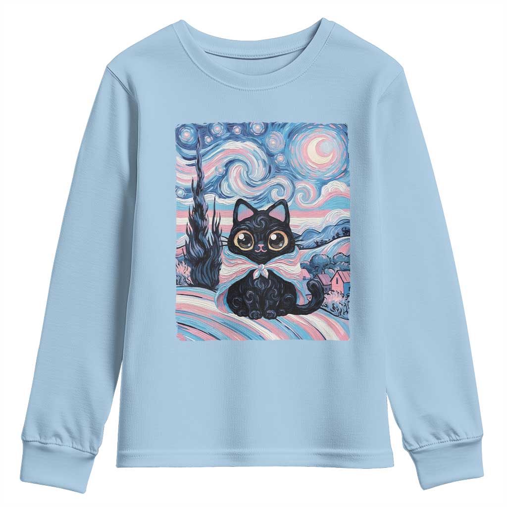 Funny Transgender Cat Starry Night Youth Sweatshirt LGBTQ Pride Support Gift