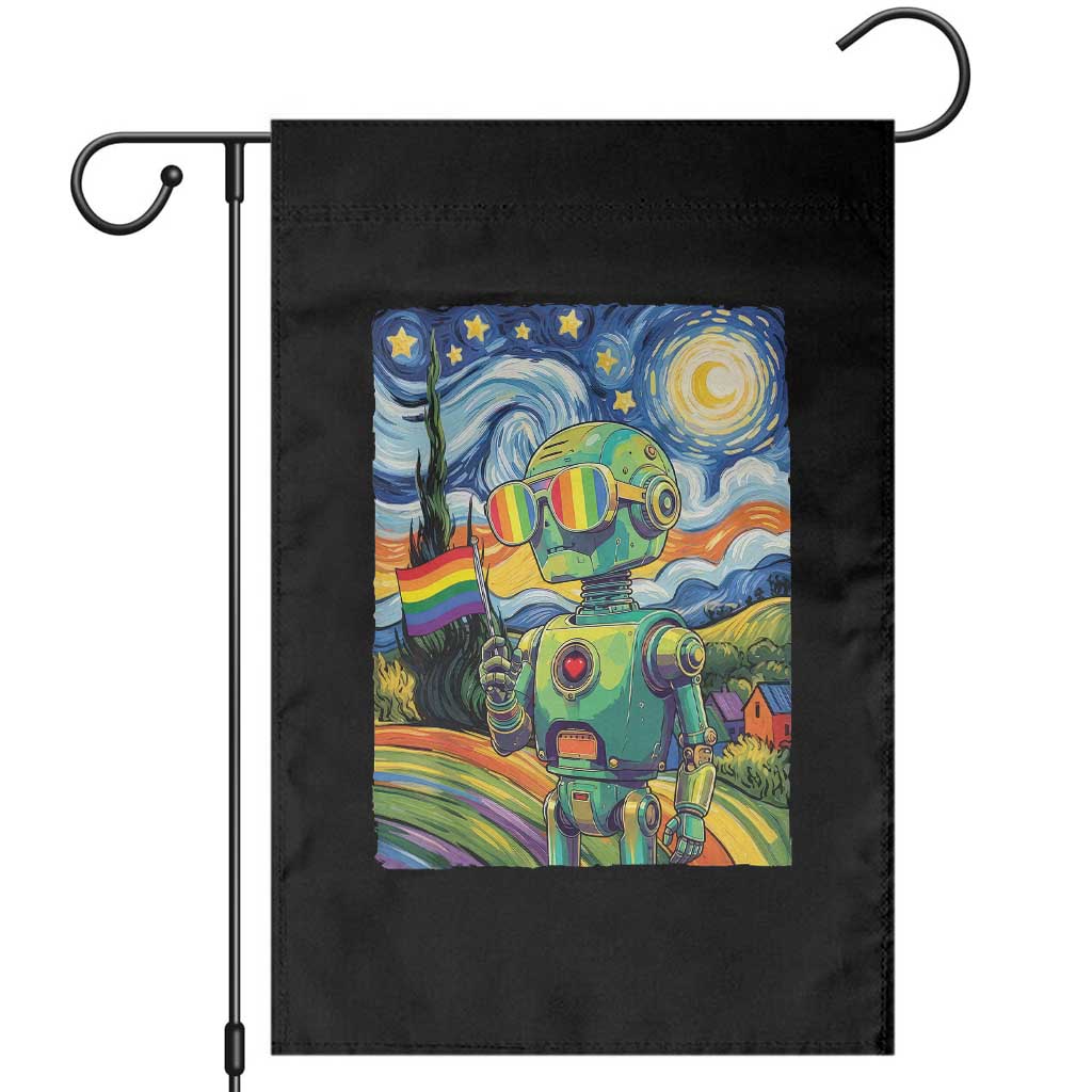 Funny Rainbow Starry Night Robot Pride Garden Flag LGBTQ Geeky Gift