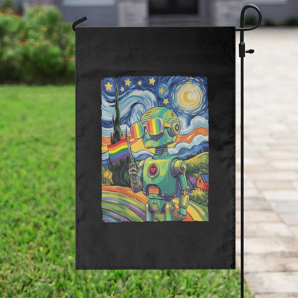 Funny Rainbow Starry Night Robot Pride Garden Flag LGBTQ Geeky Gift