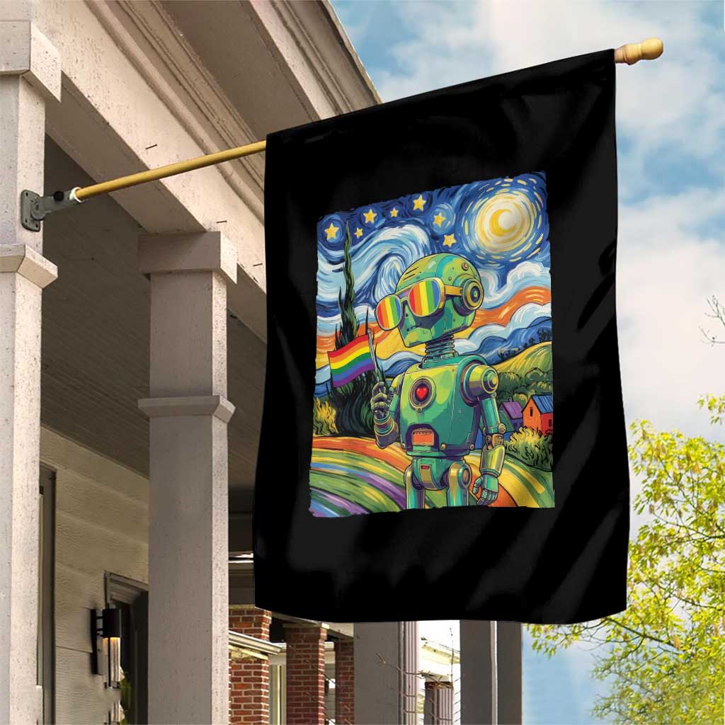 Funny Rainbow Starry Night Robot Pride Garden Flag LGBTQ Geeky Gift