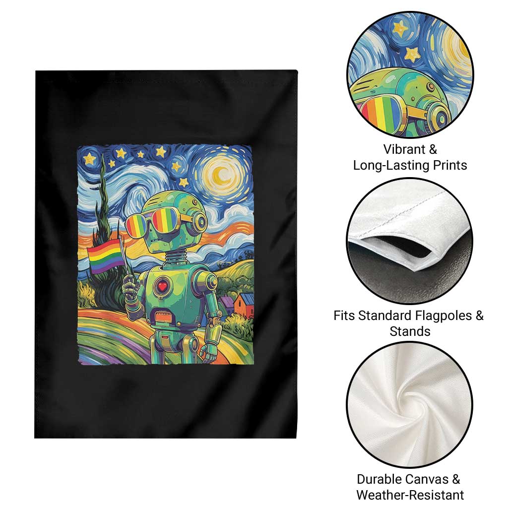 Funny Rainbow Starry Night Robot Pride Garden Flag LGBTQ Geeky Gift