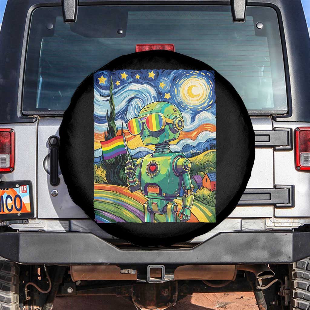 Funny Rainbow Starry Night Robot Pride Spare Tire Cover LGBTQ Geeky Gift