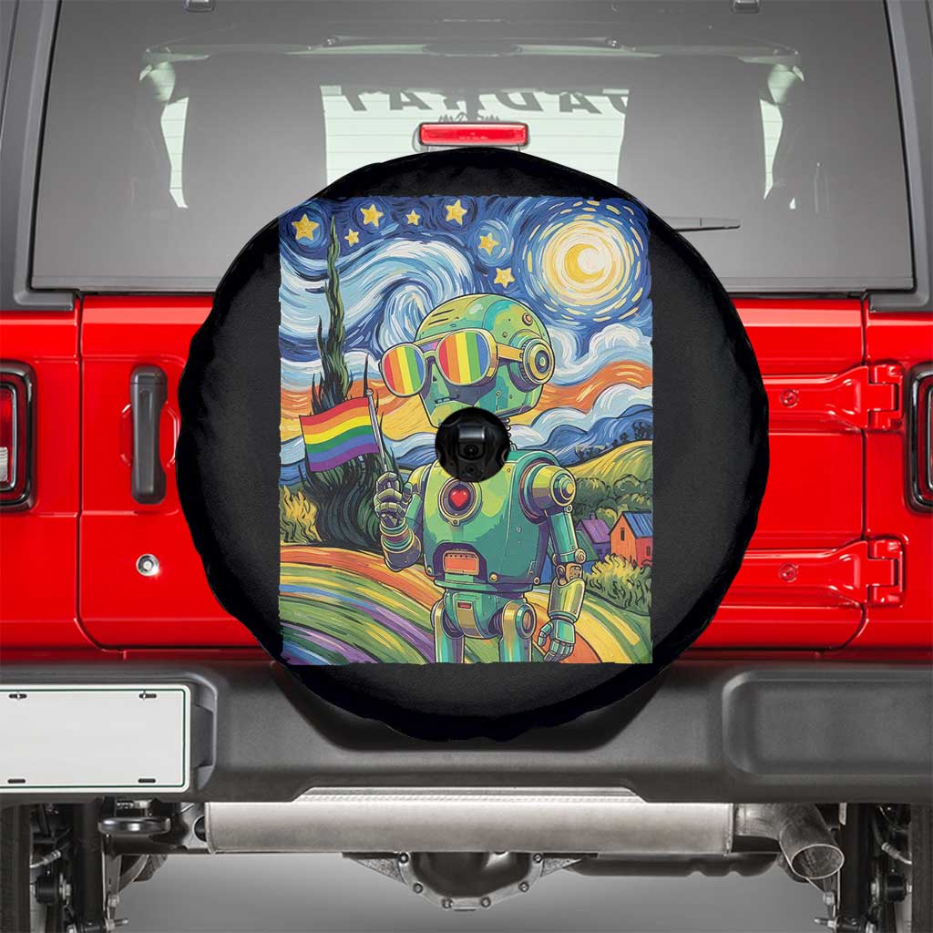 Funny Rainbow Starry Night Robot Pride Spare Tire Cover LGBTQ Geeky Gift