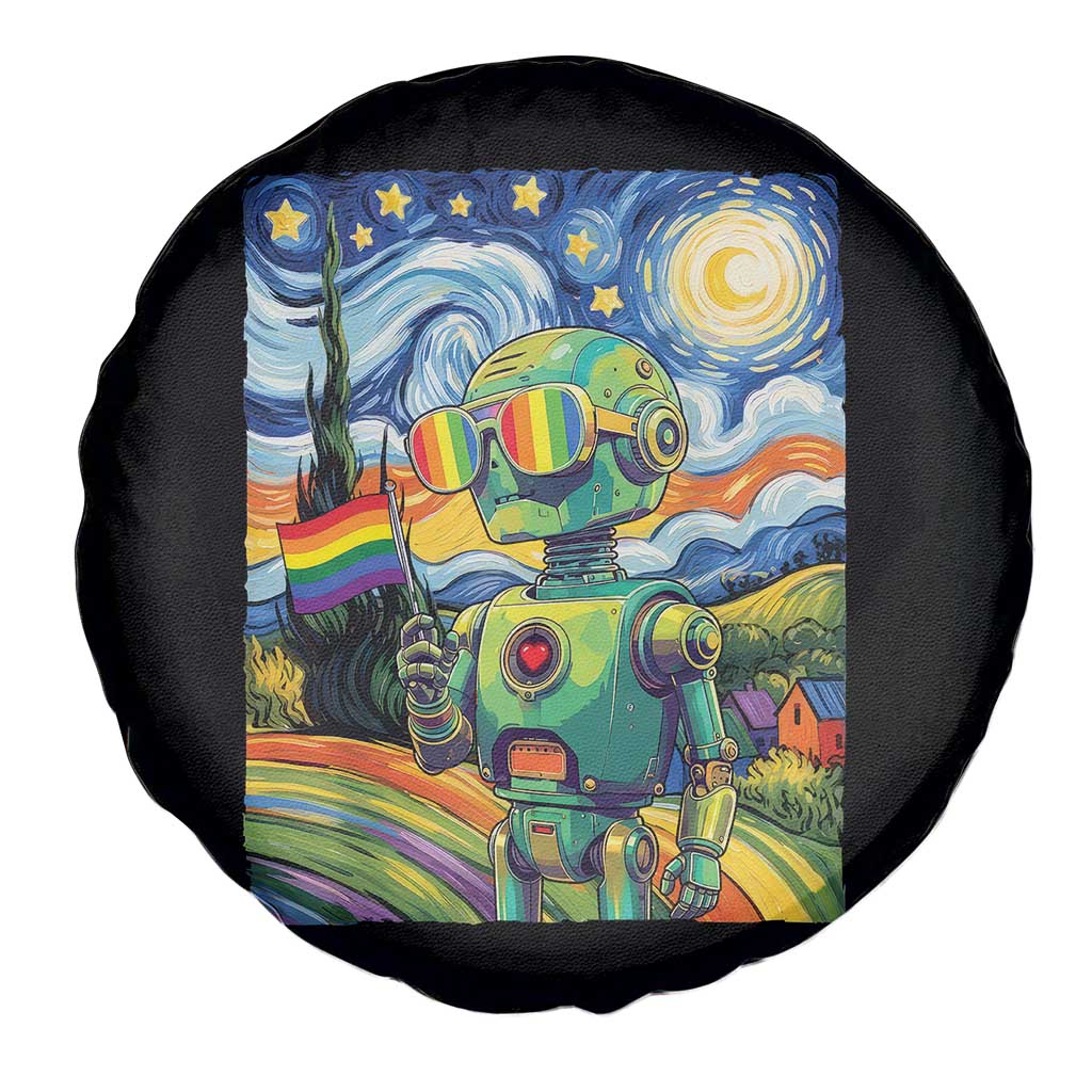 Funny Rainbow Starry Night Robot Pride Spare Tire Cover LGBTQ Geeky Gift
