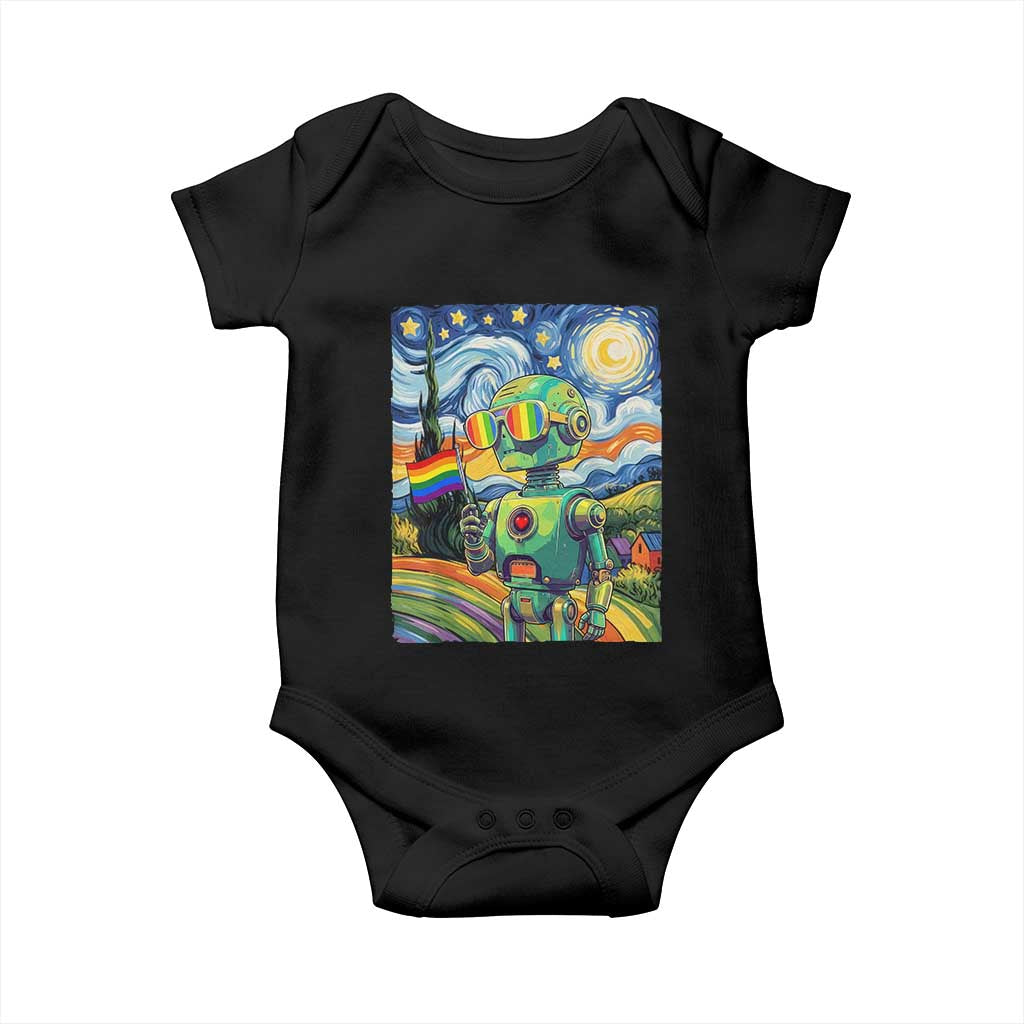 Funny Rainbow Starry Night Robot Pride Baby Onesie LGBTQ Geeky Gift