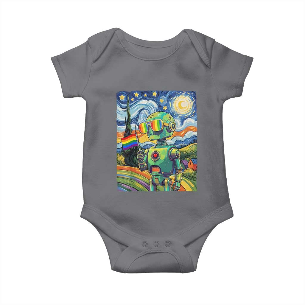 Funny Rainbow Starry Night Robot Pride Baby Onesie LGBTQ Geeky Gift