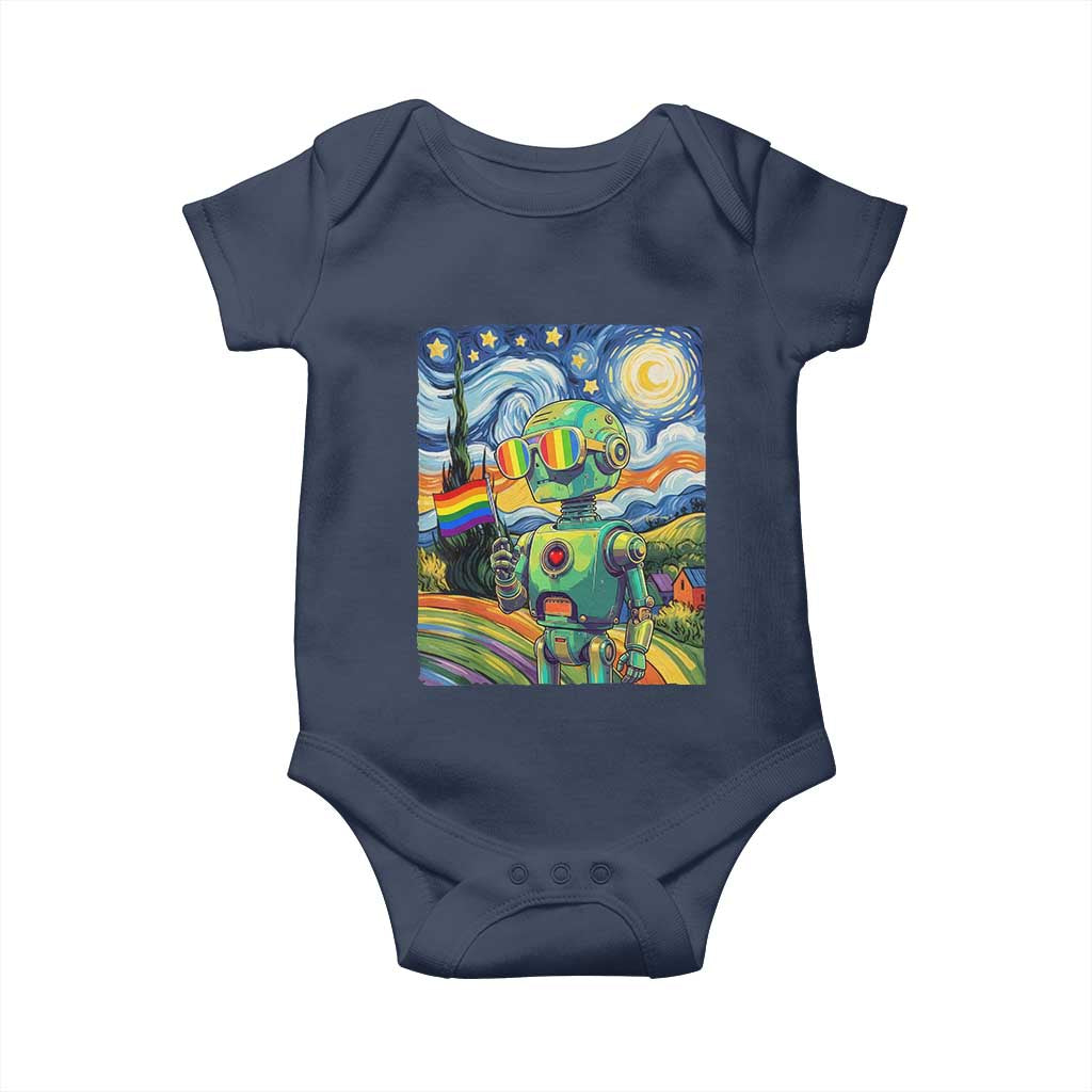 Funny Rainbow Starry Night Robot Pride Baby Onesie LGBTQ Geeky Gift