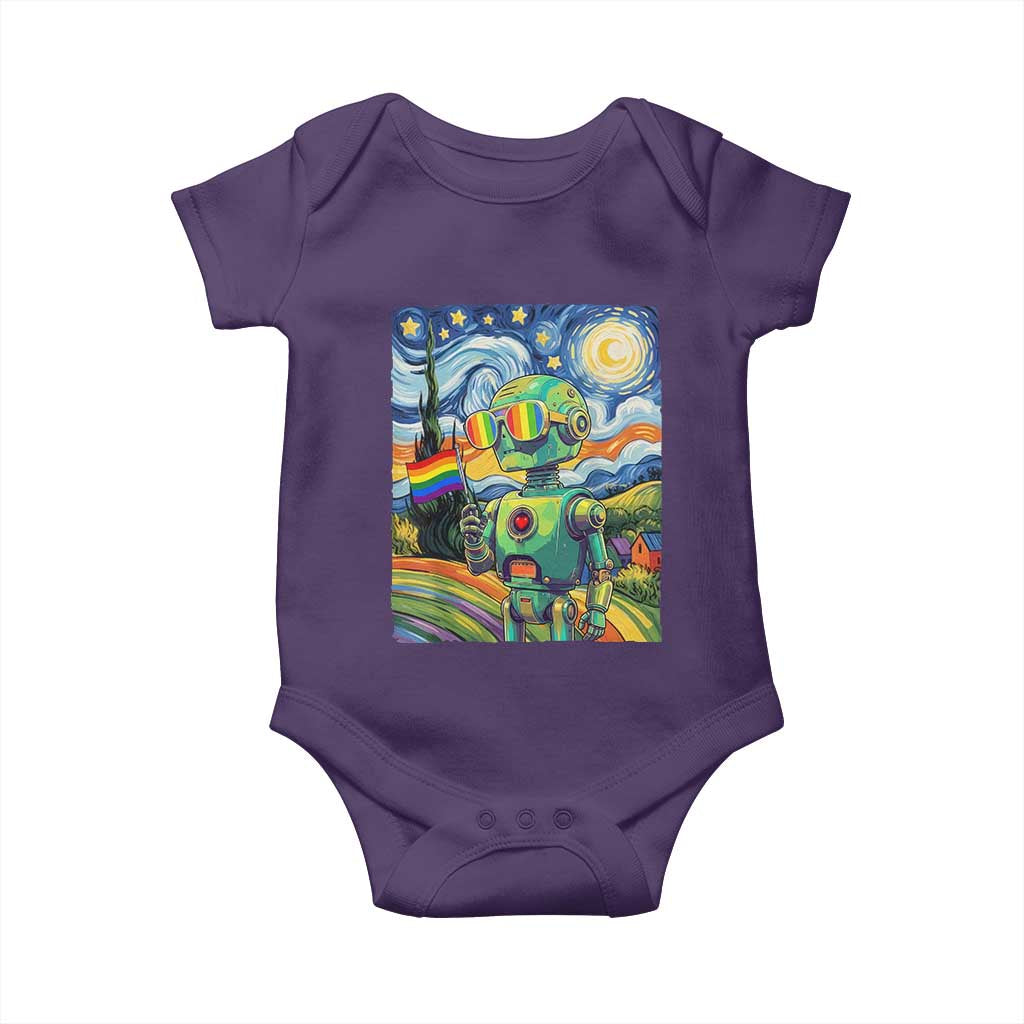Funny Rainbow Starry Night Robot Pride Baby Onesie LGBTQ Geeky Gift