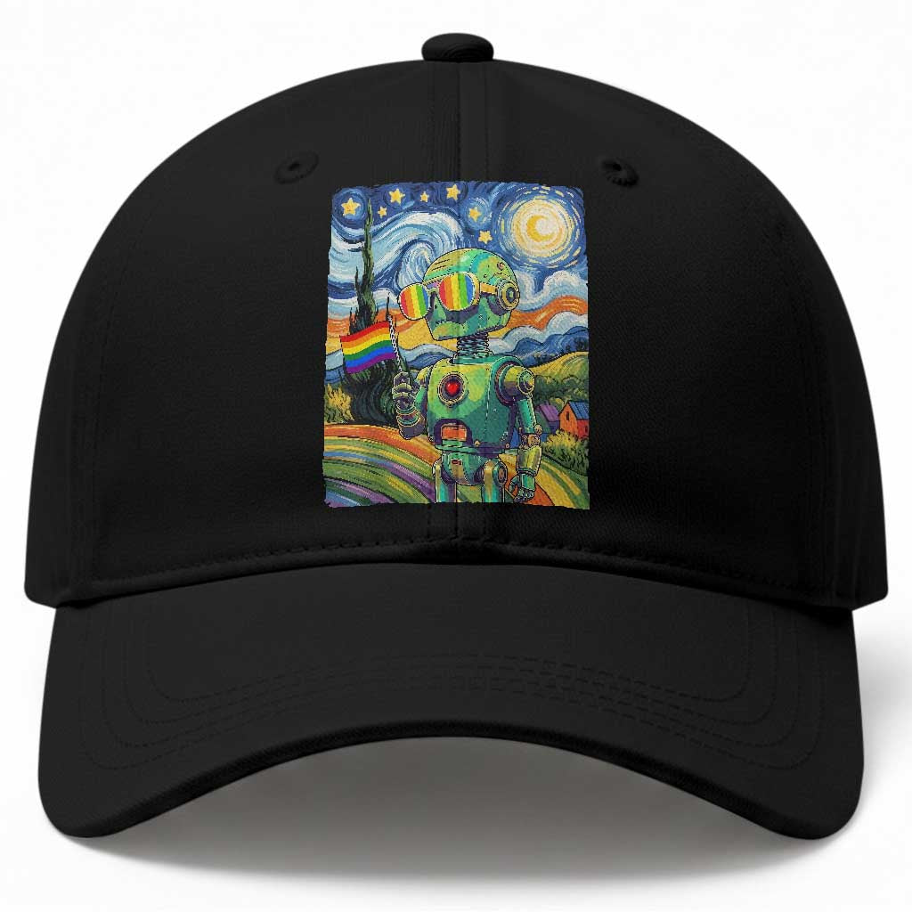 Funny Rainbow Starry Night Robot Pride Baseball Cap LGBTQ Geeky Gift
