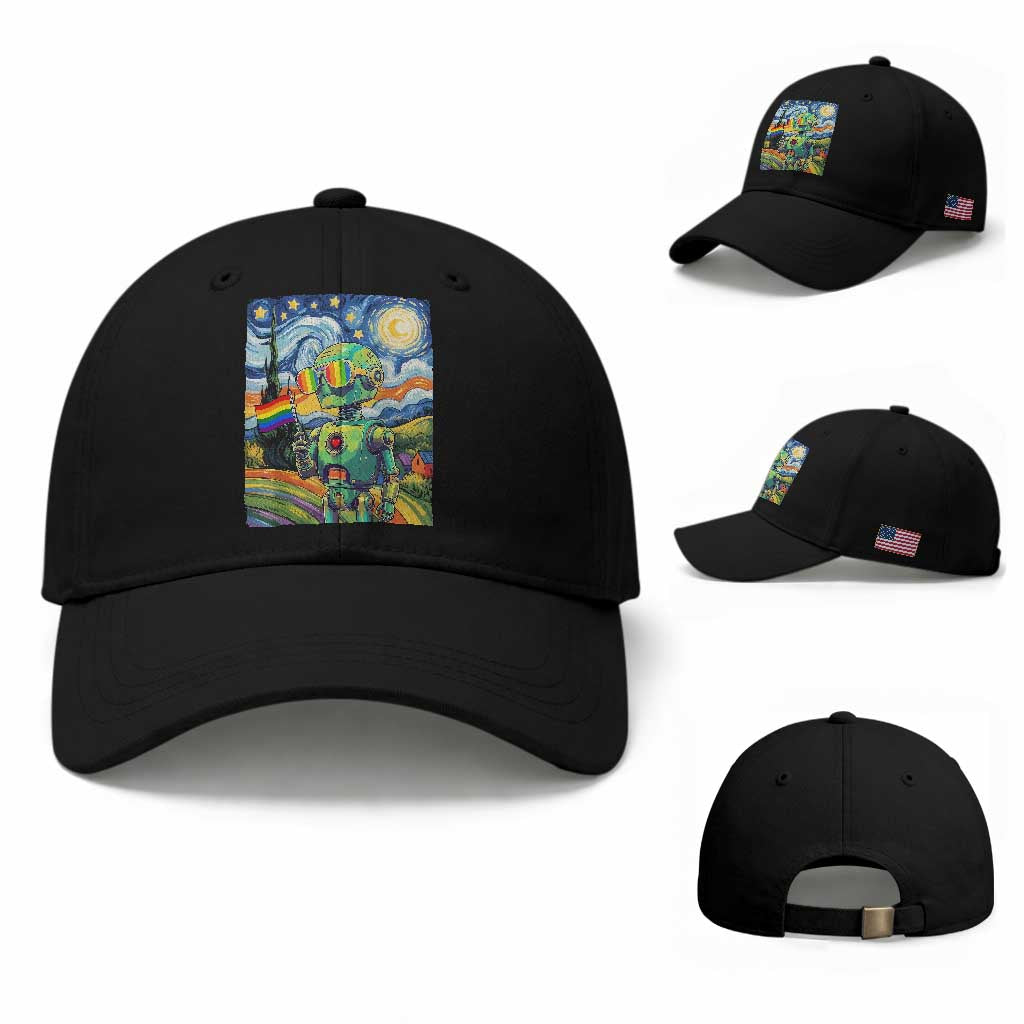Funny Rainbow Starry Night Robot Pride Baseball Cap LGBTQ Geeky Gift