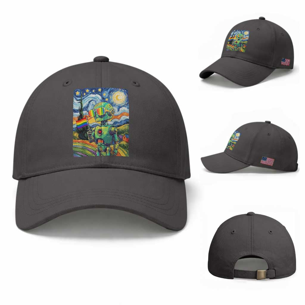 Funny Rainbow Starry Night Robot Pride Baseball Cap LGBTQ Geeky Gift
