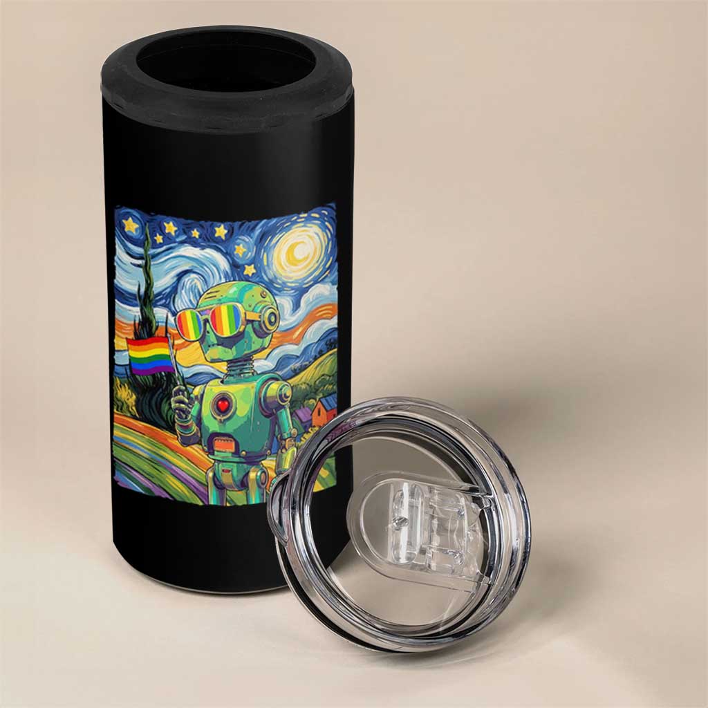 Funny Rainbow Starry Night Robot Pride 4 in 1 Can Cooler Tumbler LGBTQ Geeky Gift