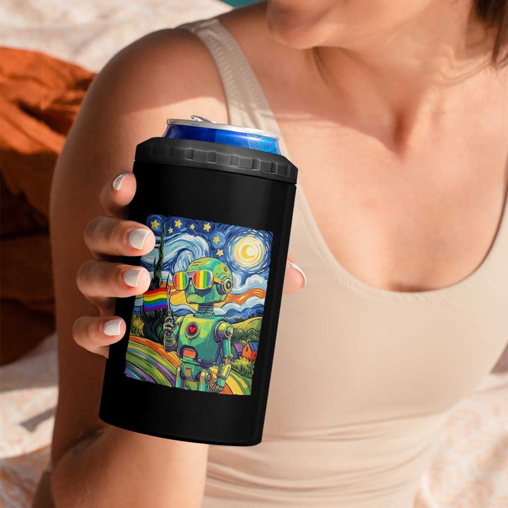 Funny Rainbow Starry Night Robot Pride 4 in 1 Can Cooler Tumbler LGBTQ Geeky Gift