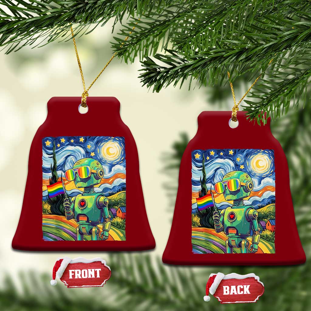 Funny Rainbow Starry Night Robot Pride Ceramic Ornament LGBTQ Geeky Gift