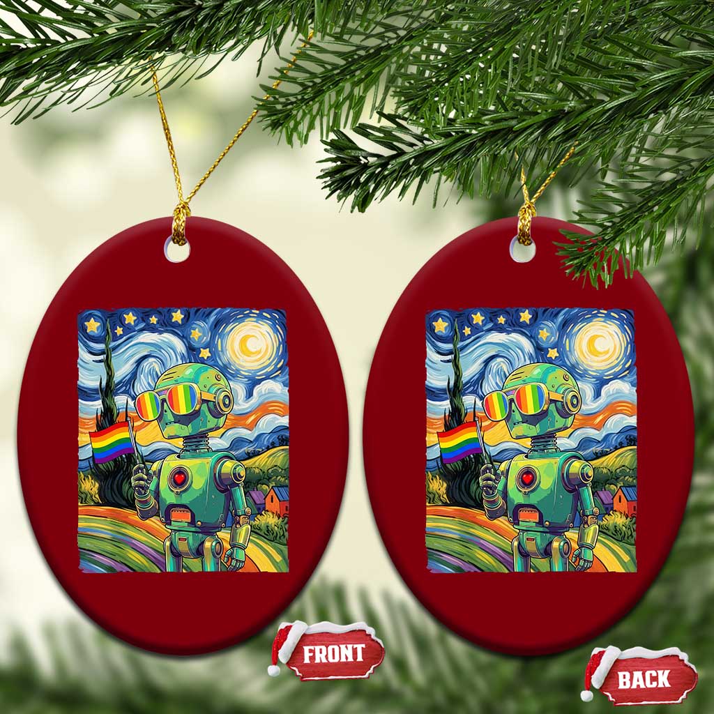 Funny Rainbow Starry Night Robot Pride Ceramic Ornament LGBTQ Geeky Gift