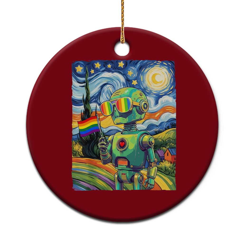 Funny Rainbow Starry Night Robot Pride Ceramic Ornament LGBTQ Geeky Gift
