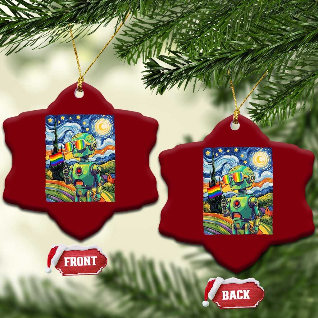 Funny Rainbow Starry Night Robot Pride Ceramic Ornament LGBTQ Geeky Gift