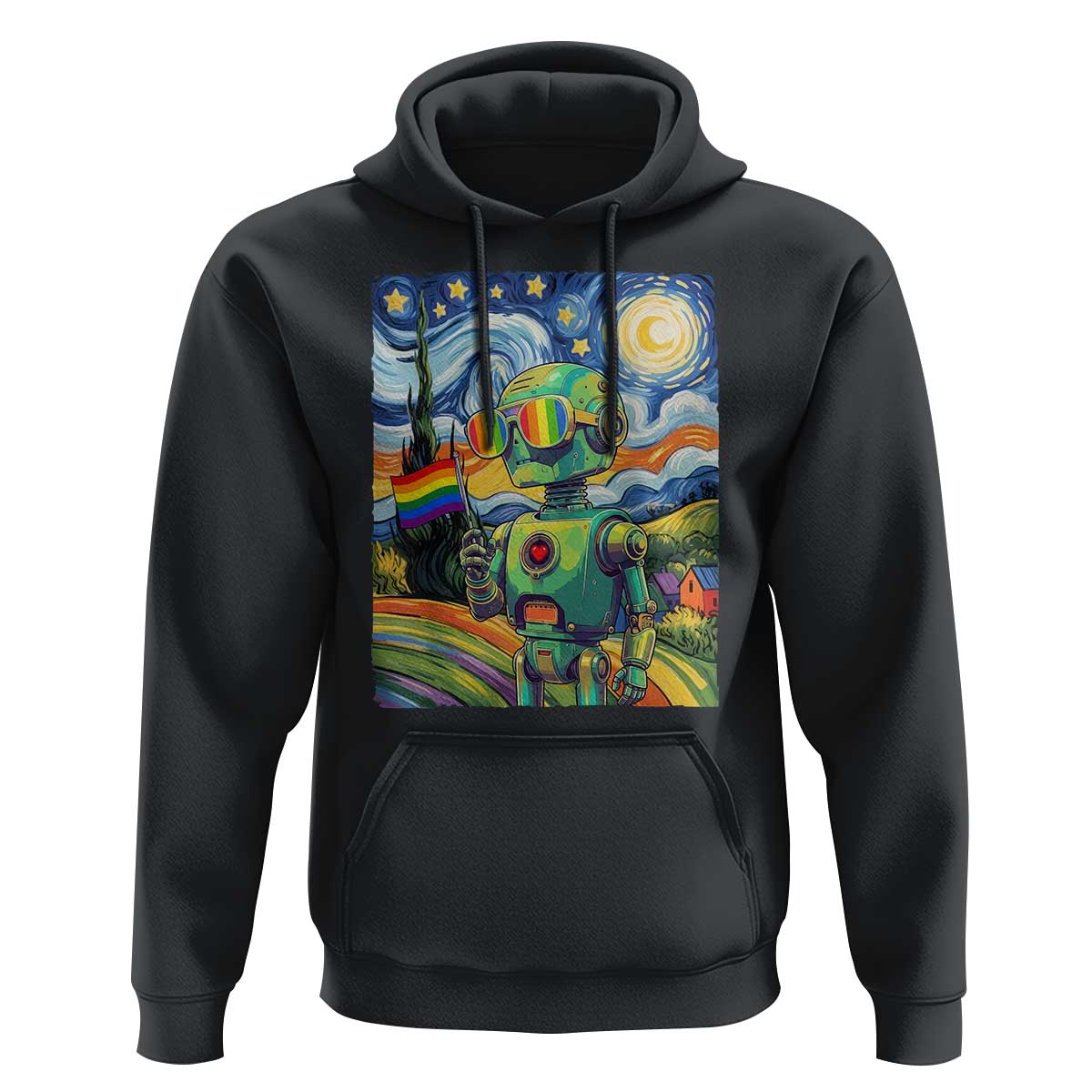 Funny Rainbow Starry Night Robot Pride Hoodie LGBTQ Geeky Gift