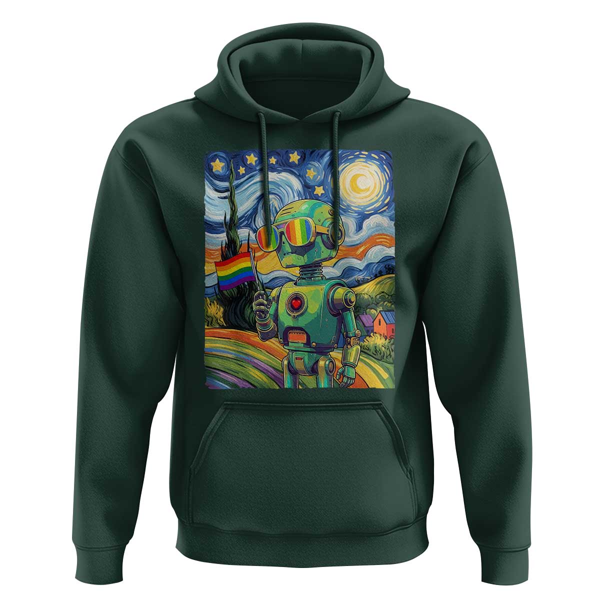 Funny Rainbow Starry Night Robot Pride Hoodie LGBTQ Geeky Gift