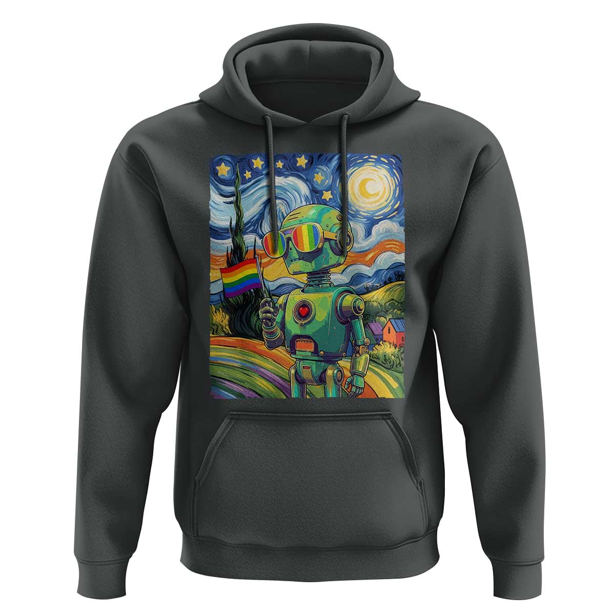 Funny Rainbow Starry Night Robot Pride Hoodie LGBTQ Geeky Gift
