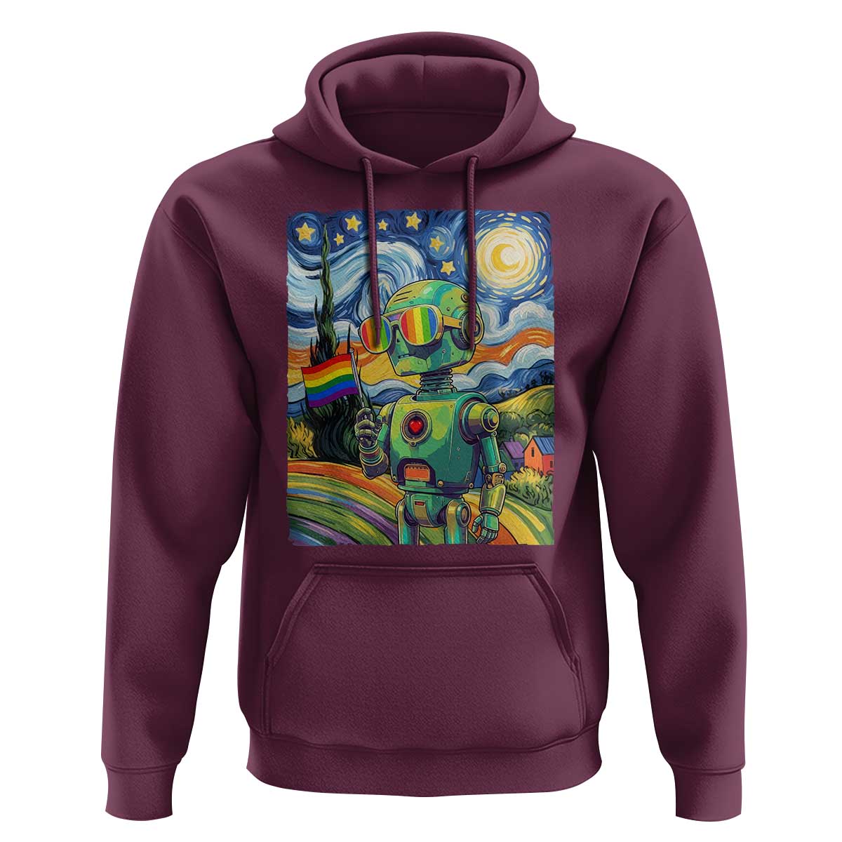 Funny Rainbow Starry Night Robot Pride Hoodie LGBTQ Geeky Gift