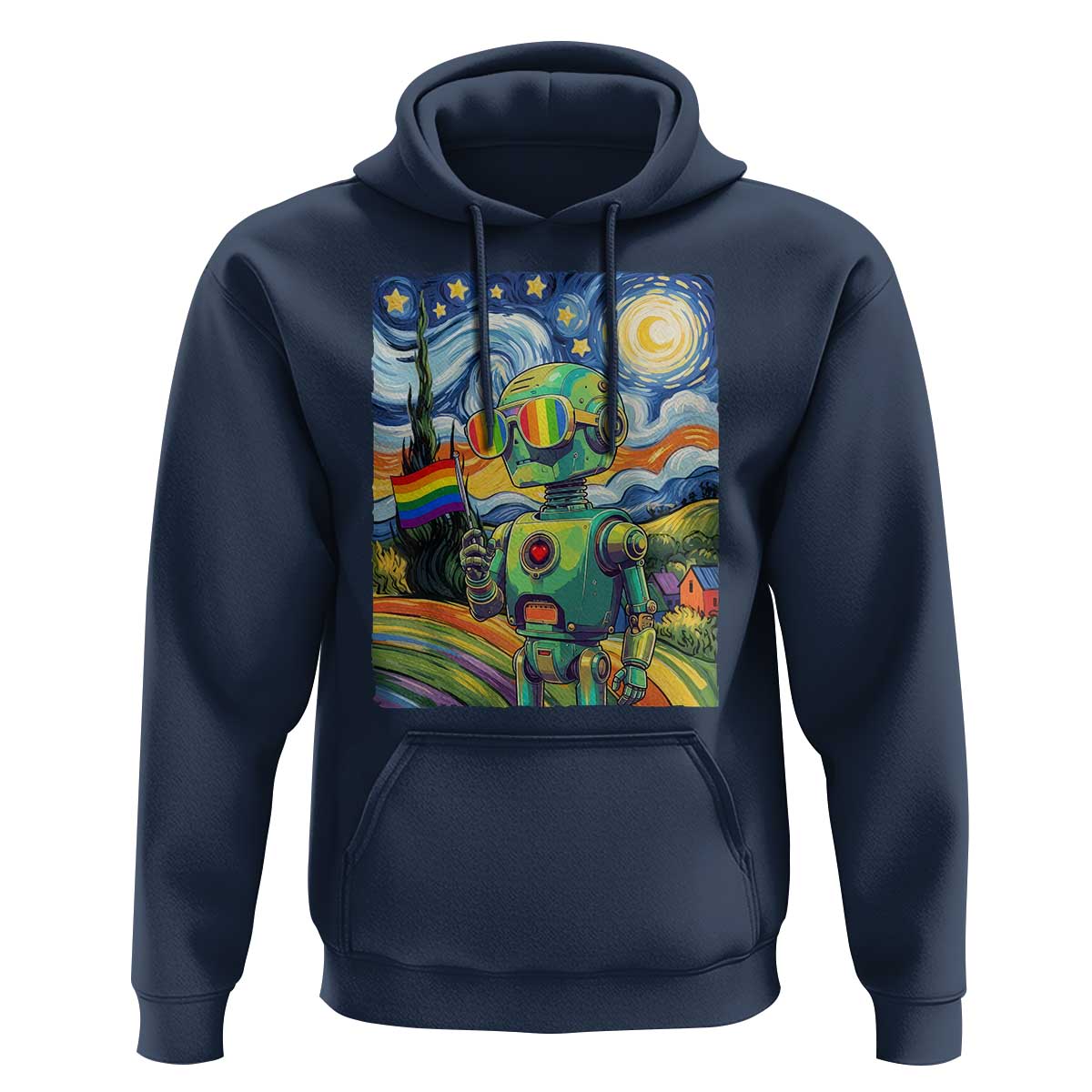 Funny Rainbow Starry Night Robot Pride Hoodie LGBTQ Geeky Gift