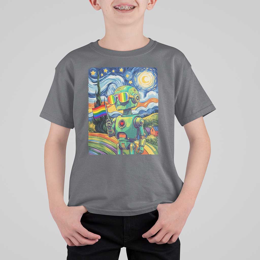 Funny Rainbow Starry Night Robot Pride T Shirt For Kid LGBTQ Geeky Gift