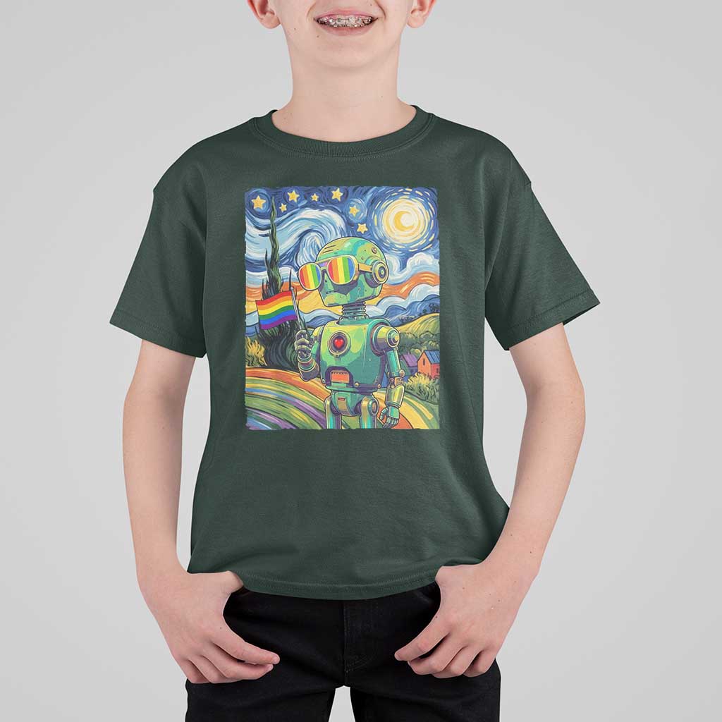 Funny Rainbow Starry Night Robot Pride T Shirt For Kid LGBTQ Geeky Gift