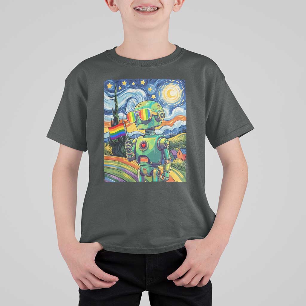 Funny Rainbow Starry Night Robot Pride T Shirt For Kid LGBTQ Geeky Gift