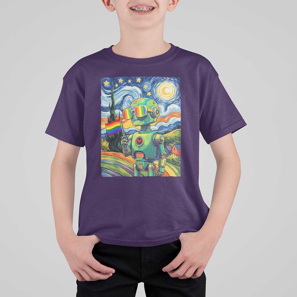 Funny Rainbow Starry Night Robot Pride T Shirt For Kid LGBTQ Geeky Gift