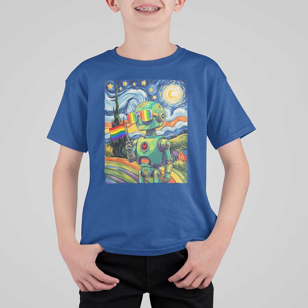 Funny Rainbow Starry Night Robot Pride T Shirt For Kid LGBTQ Geeky Gift
