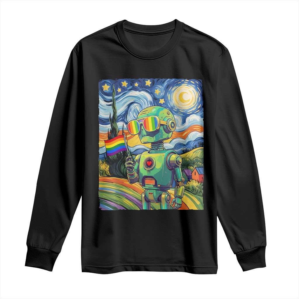 Funny Rainbow Starry Night Robot Pride Long Sleeve Shirt LGBTQ Geeky Gift