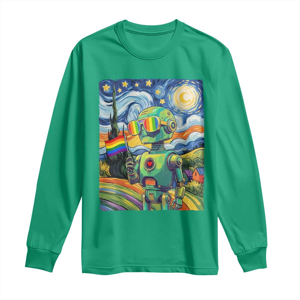 Funny Rainbow Starry Night Robot Pride Long Sleeve Shirt LGBTQ Geeky Gift