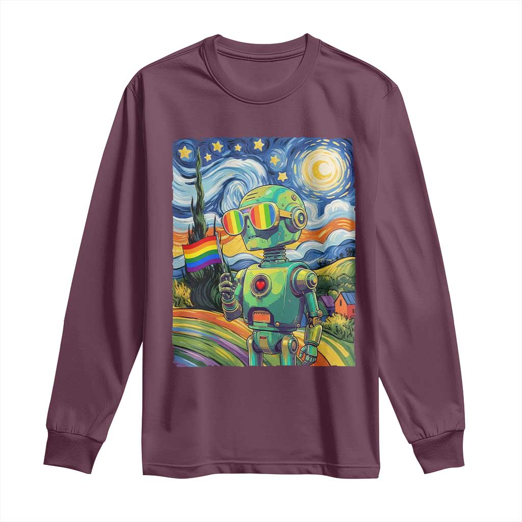 Funny Rainbow Starry Night Robot Pride Long Sleeve Shirt LGBTQ Geeky Gift