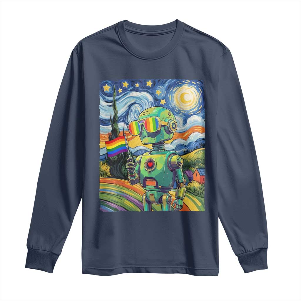 Funny Rainbow Starry Night Robot Pride Long Sleeve Shirt LGBTQ Geeky Gift